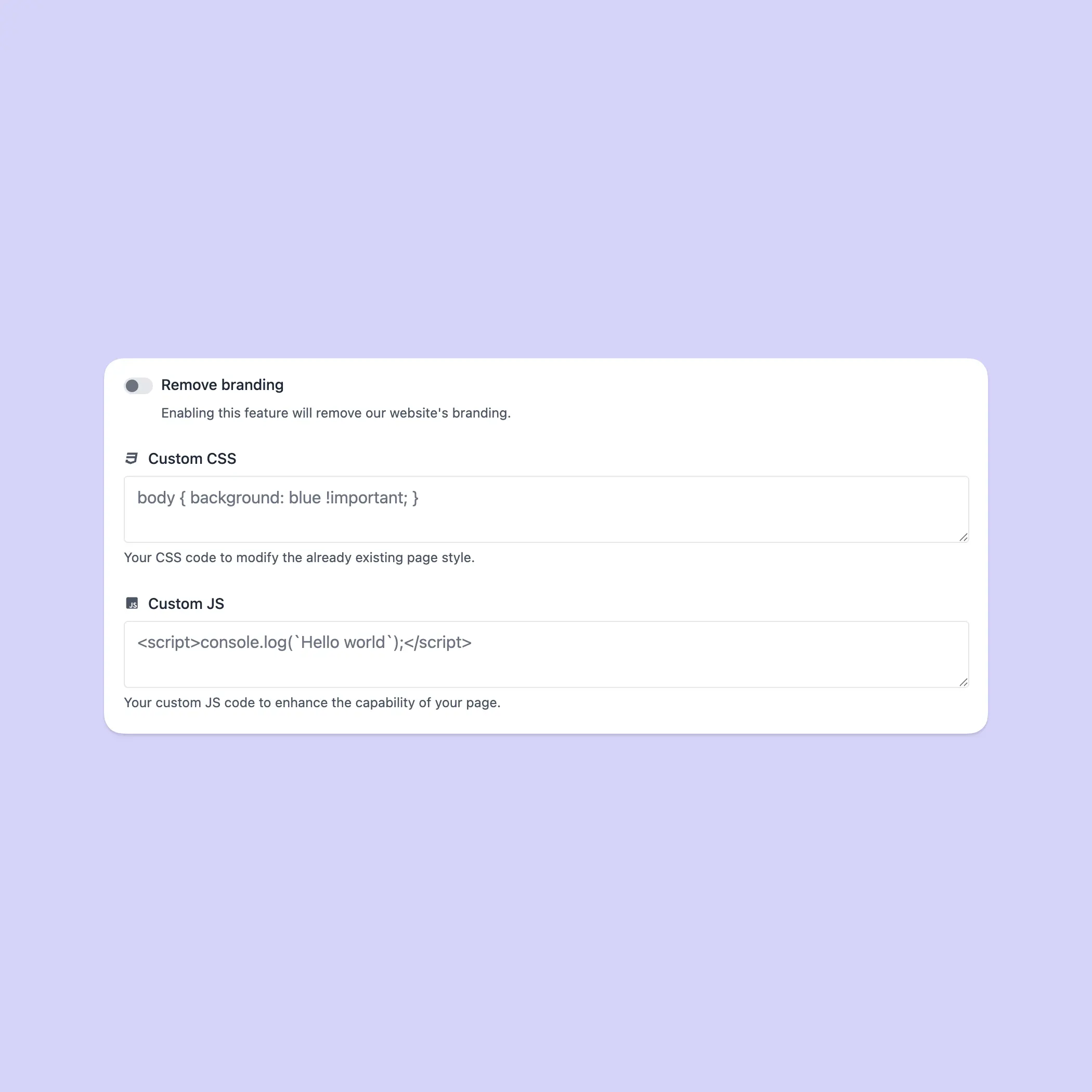Screenshot of the app vcard custom branding feature